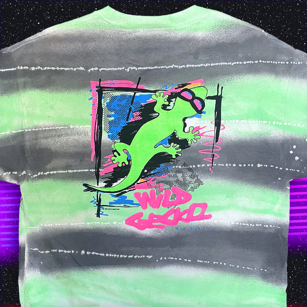 1989 Gecko Graffiti Hand-Painted Beach Style Tee - Green - Image 6