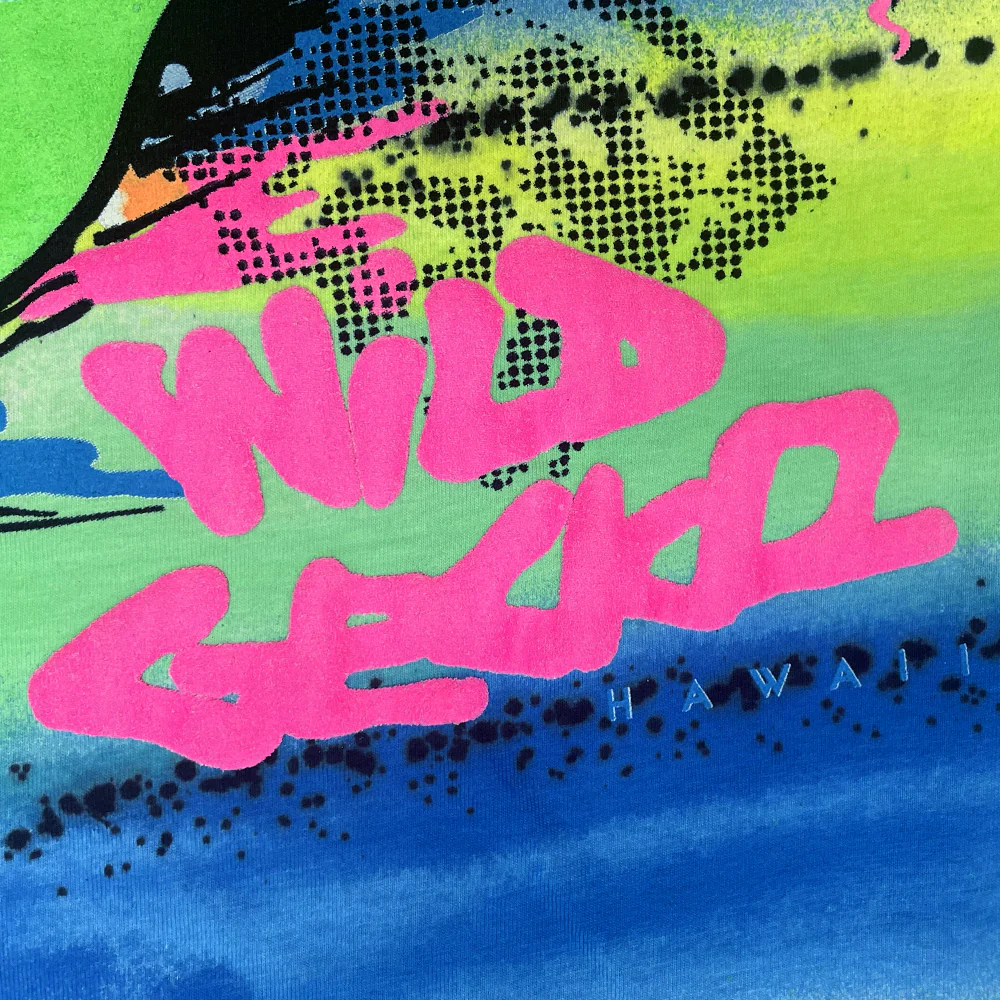 1989 Gecko Graffiti Yellow/Blue/Black Retro Surf Style Tee - Image 5