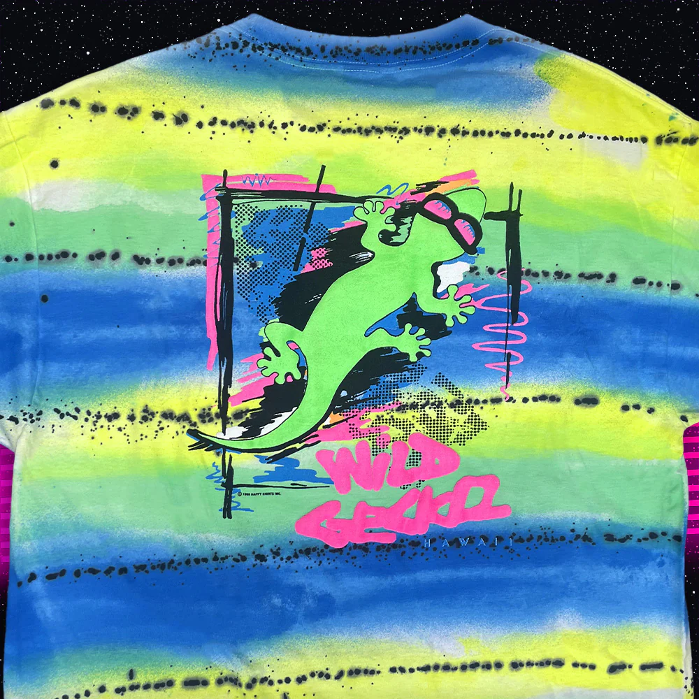 1989 Gecko Graffiti Yellow/Blue/Black Retro Surf Style Tee - Image 8