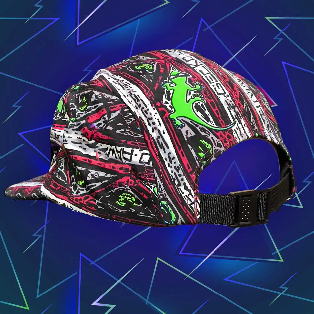 Gecko Red Stripe 5 Panel Throwback Hat - Image 3