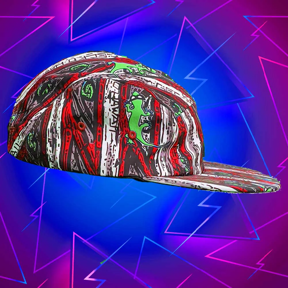 Gecko Red Stripe 5 Panel Throwback Hat - Image 4