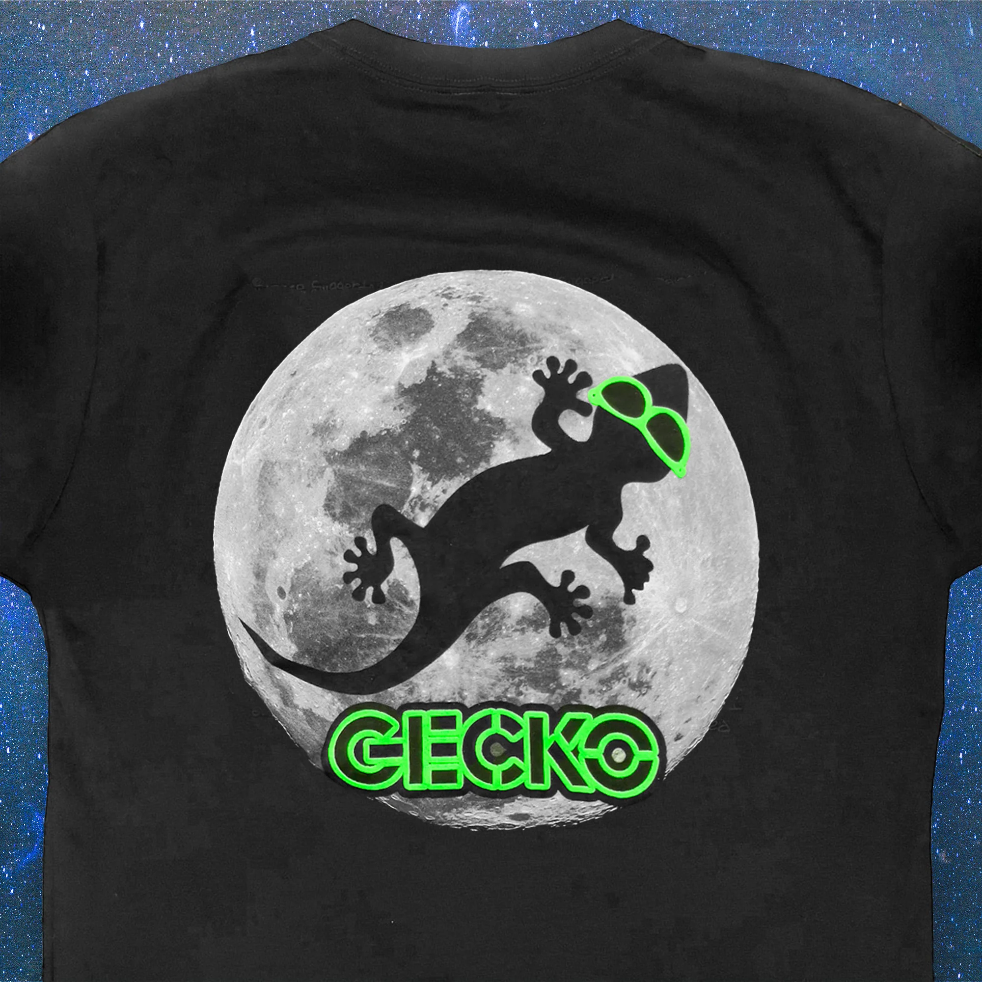 Gecko Super Moon - Black Cotton Tee - Image 5