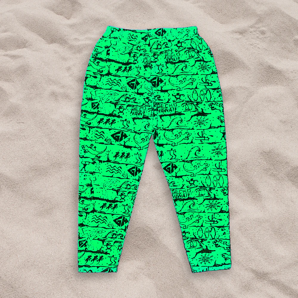 Neon Green Gecko Wall '90's Beach Pants - Image 5